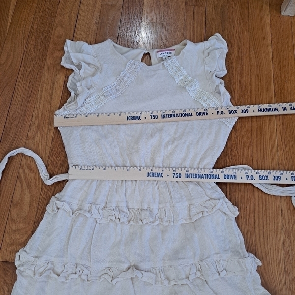 Andree by Unit S Women's Cream Lace Prairie Boho Mini Tiered Dress Belt Keyhole - Picture 9 of 10